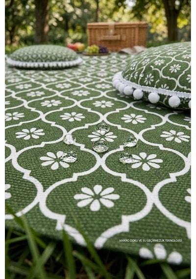 Piknik Örtüsü Seti Su Geçirmez Minderli Ponponlu Leke Tutmaz Kamp Örtüsü Yeşil Çiçekli 170x170cm Çok Renkli Piknik Örtüsü Seti Su Geçirmez Minderli Ponponlu Leke Tutmaz Kamp Örtüsü Yeşil Çiçekli 170x170cm Çok Renkli