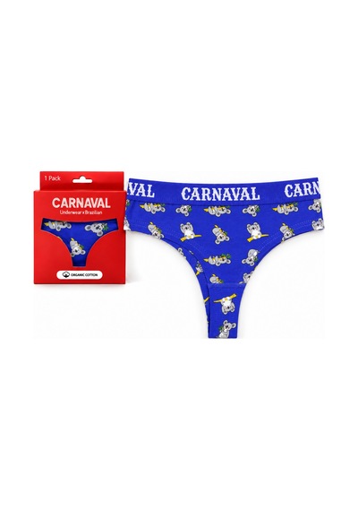 Carnaval Socks Koala Desenli Kadın Brazilian Külot Pamuklu Likralı Saks Mavi Çok Renkli