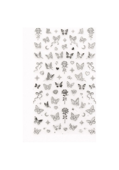 Silver Butterfly & Rose Nail Art Sticker Sw-cs083