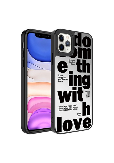 Apple Uyumlu iPhone 11 Pro Uyumlu Aynalı Desenli Kamera Korumalı Parlak Zore Mirror Kılıf-love Love -