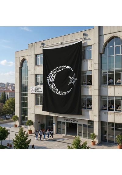 Ay Yıldızlı Besmele Ve Kelime-i Tevhid Bayrağı 140gr Premium Raşel Kumaş 6x9 Metre Diğer
