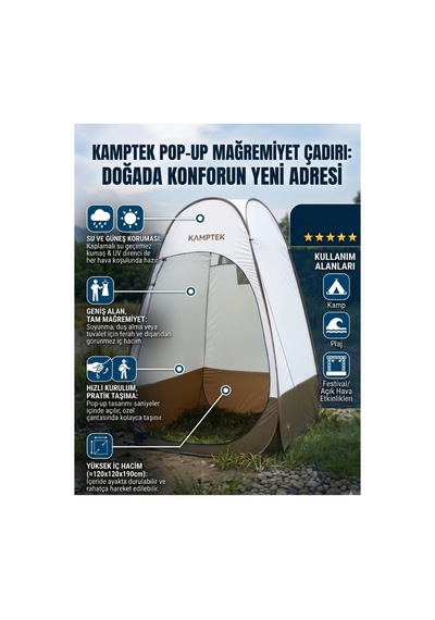 Kamp Doğa Duş Wc Kabin Çadırı Fonksiyonel Kullanım Prova Kabini Taşınabilir Taşıma Çantalı Byk Kahverengi