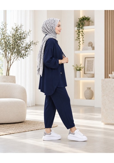 Unika Boutique Kadın Yarım Fermuar Detay İkili Salaş Takım Lacivert