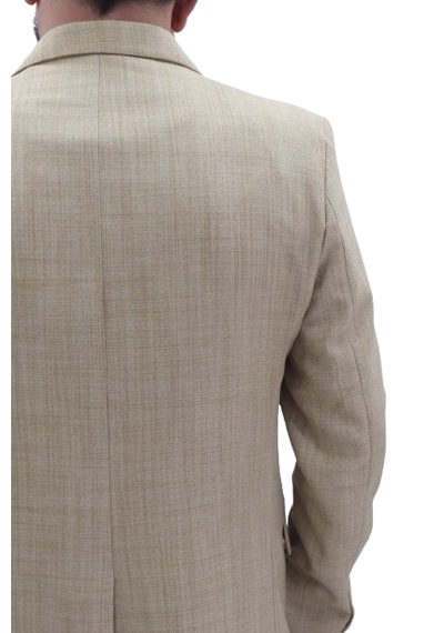 Twenhil Dmctekstil Erkek Krem 206 Düz İtalyan Kesim Dar Kalıp Tek Düğme Blazer Ceket