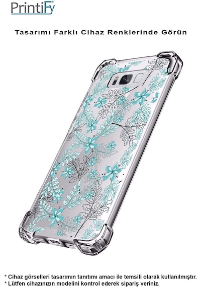 Vivo Y16 Uyumlu Köşe Korumalı Floral Su Yeşili Tasarımlı Şeffaf Silikon Kılıf