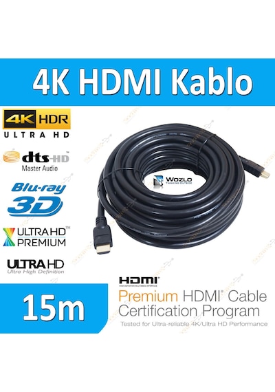 15M Metre 4K Hdmi Kablo Ultra Hd Siyah Altın Uç Receiver Ps3 Ps4