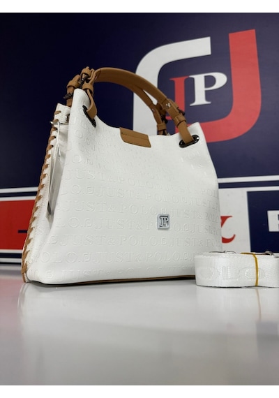 Just Polo Kadın Beyaz Kabartma Desenli Mıknatıslı Çıtçıt Kapama El Çantası 4031mh