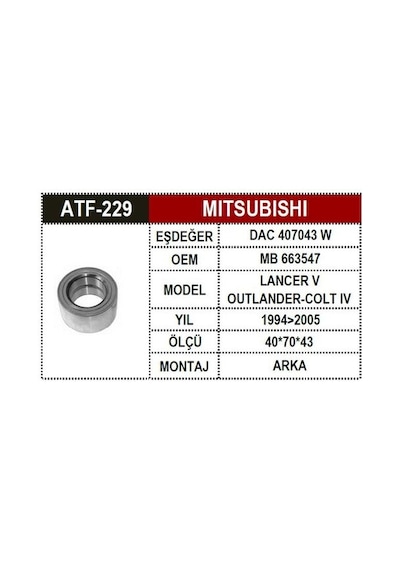 Atf 229 Mitsubishi Lancer V Evo 4x4 Arka Aks Rulmanı 52710m2010