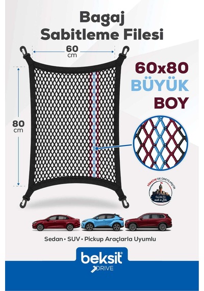 Drıve Taraftar Serisi Bordo-mavi Özel Renkli Tasarım Bagaj Sabitleme Filesi 60x80 Cm