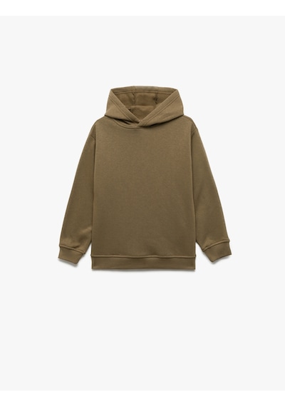 Koton Pamuklu Uzun Kollu Kapşonlu Şardonlu Oversize Sweatshirt Kahverengi 7wkb10027tk Kahve