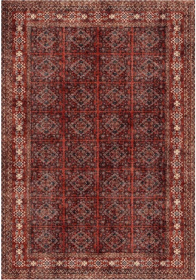 Çam Halı Anatolia 32-059 Etnik Afgan Halısı Desenli Dokuma Tabanlı Yıkanabilir Şönil Salon Ve Oda Halısı Kırmızı - Bordo