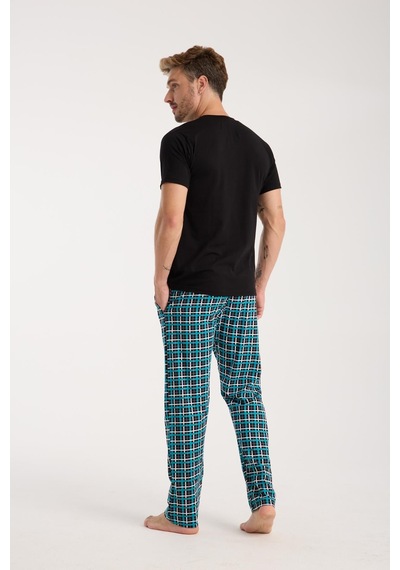Akbeniz Erkek Düğmeli Yaka Siyah Kısa Kol Pijama Takımı