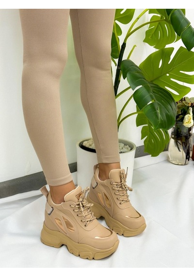 Erva'nın Butiği Bej Cilt Punto Kadın Bağcıklı Sneakers-4899