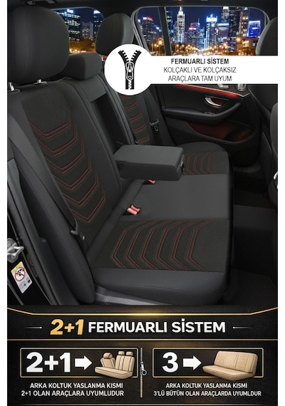 Titanyum Serisi Lüks Keten Oto Koltuk Kılıfı- Hyundai İ20-i30-accent-blue-era-getz Uyumlu Kırmızı