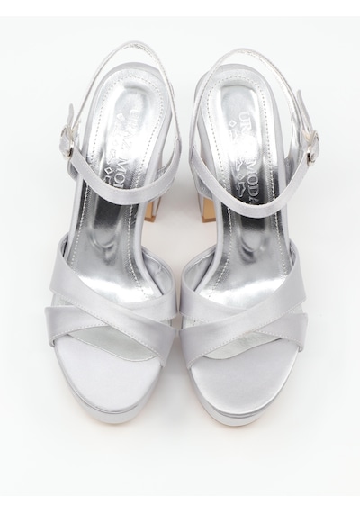 Nesilshoes Nesil Shoes Uraz 795 Gümüş Saten Platform Kadın Sandalet