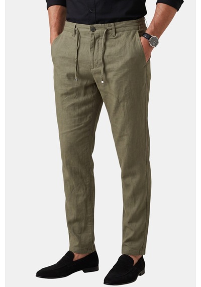 Rizzup Yeşil Slim Fit Likralı Keten Dokulu Lastikli Belli İpli Yazlık Erkek Pantolon 2603001