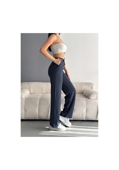 Winmoda34 Kadın Trend Bol Paça Modal Kumaş Eşofman Altı Çift Cepli Wide Leg Füme