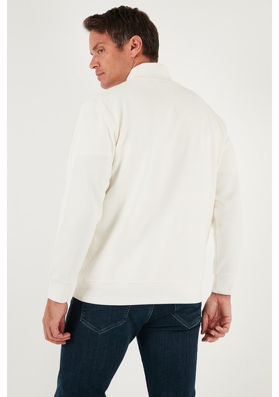 Buratti Pamuklu Regular Fit Yarım Fermuarlı Dik Yaka Erkek Sweat 5905470 Ekru