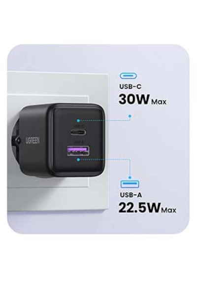30w Gan Hızlı Şarj Cihazı 2 Portlu, 1xusb-a, 1xusb-c, Siyah, 65014 ' Siyah