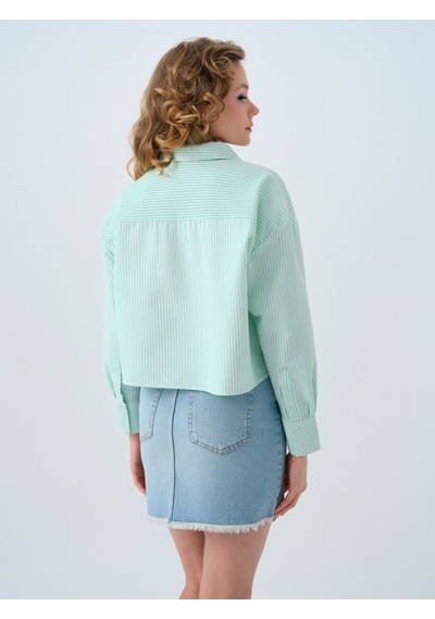 Regular Long Crop Kadın Gömlek U.kol Mint Yeşili