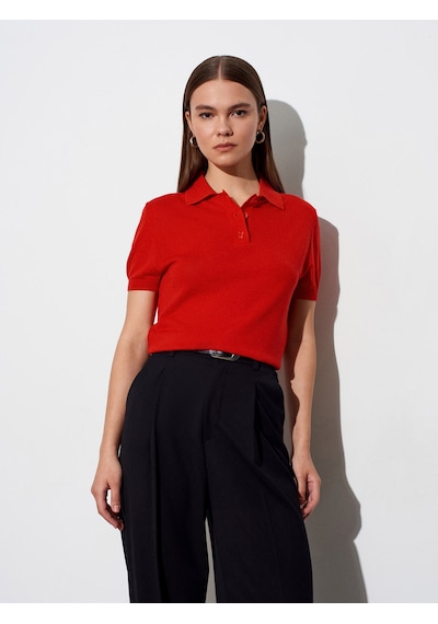 Dilvin 10871 Lyocell Karışımlı Polo Yaka Bluz-kırmızı