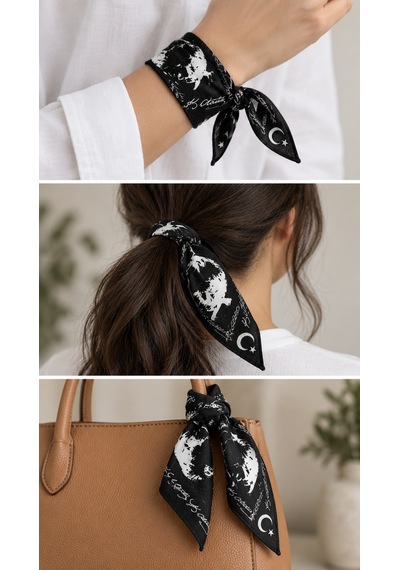 Herşeynota Atatürk Silüetli Siyah Pamuk Fular 52x52 Cm Bandana Okul, Etkinlik, Tören, Gösteri Çok Renkli
