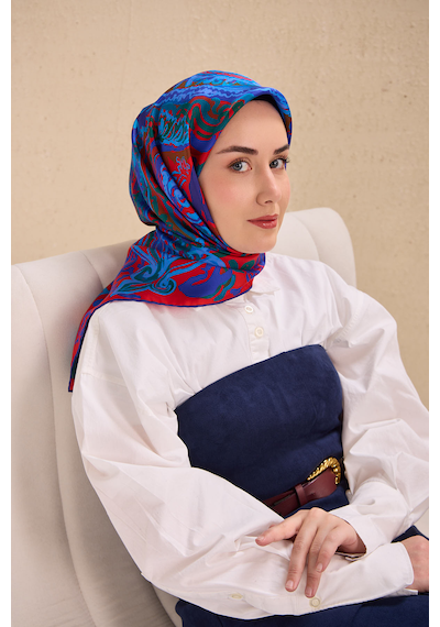 Silk Home Twill İpek Eşarp 11512-08 Saks Mavisi Art Desen Saks mavi