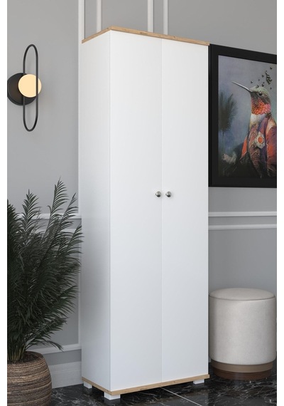 8 Raflı Çok Amaçlı Mutfak, Banyo, Kiler Dolabı Meşe / Beyaz