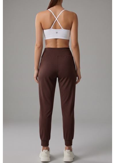 Genius Store Kadın Eşofman Yüksek Bel Jogger Scuba Kumaş Cepli Rahat Kesim Jogger Eşofman Altı Kahverengi