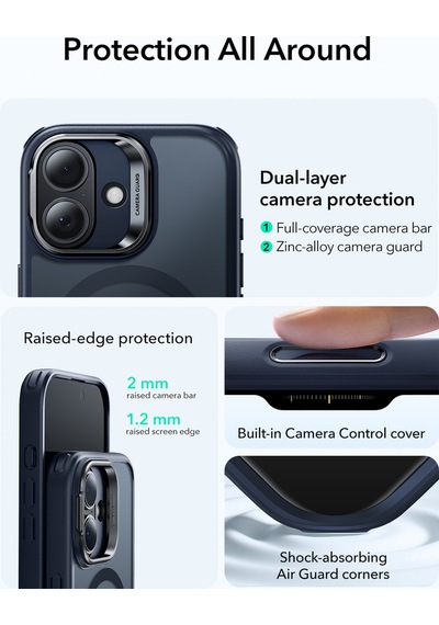 Esr Apple Uyumlu iPhone 17 Classic Hybrid Magsafe Standlı Kılıf - Kamera Kontrol Butonu - Buzlu Mavi Buzlu Mavi