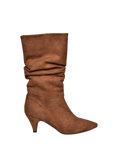 Fox Shoes L404810602 Kahverengi Süet Kısa Topuklu Büzgülü Kadın Bot Kahverengi-süet