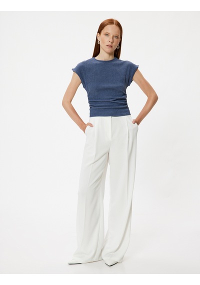 Koton Dokulu Kap Kol Tişört Bisiklet Yaka Slim Fit Lacivert 5wak50071ek Lacivert