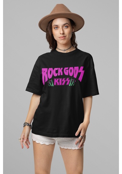 Kiss Rock Metal Sırt Baskılı Unisex Oversize Müzik Grubu Tişört Siyah