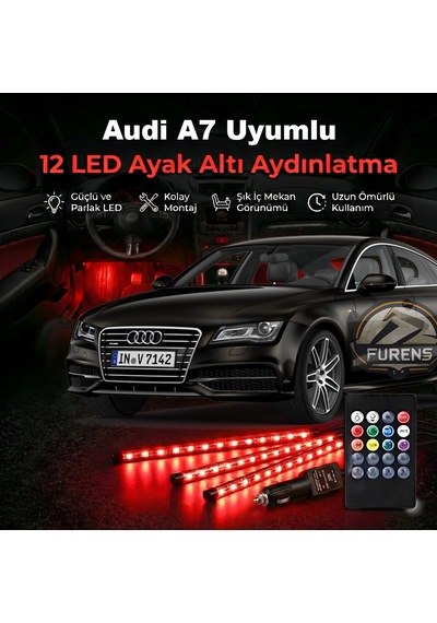 Audi A7 Uyumlu Uyumlu Rgb Ayak Altı Led 12 Led Kumandalı Müzik Duyarlı Araç İçi Aydınlatma 7 Renk 12v 1