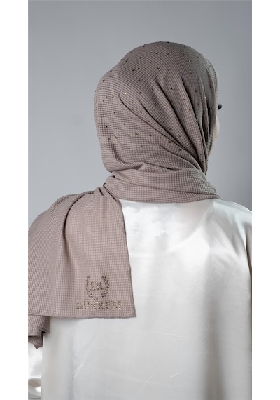 Hürrem Bone Koyu Vizon Pratik Hazır Geçmeli Tesettür Şal Örme Kumaş Taş Desenli 2118t 38