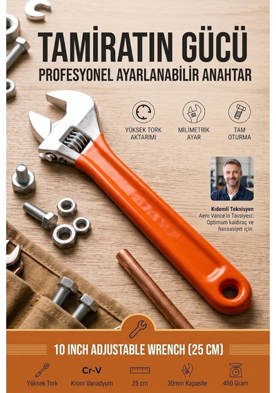 10 İnç Ayarlanabilir Kurbağacık İngiliz Anahtarı 25 Cm İzoleli Vinil Saplı Profesyonel Tesisat Otomotiv Tamir Cıvata Somun Sıkma Anahtarı 722731
