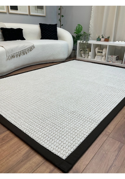 Saraz Halı Kumaş Bordür Gri Bukle Antrasit Bordür Halı Salon Koridor Mutfak Çocuk Odası Halısı Kilim S267 Beyaz-k.kahve Kahve