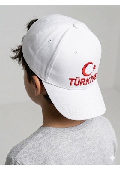 Benitto Kids Kitti 9-15 Yaş Ay Yıldız Ve Türkiye Nakışlı Çocuk Kep Şapka Beyaz