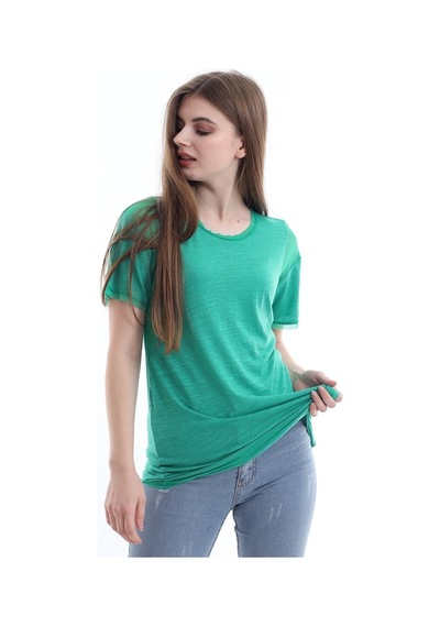 Kadın Yeşil Kol Çevresi Detaylı T-Shirt