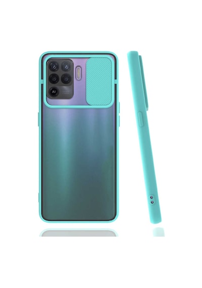 Noktaks - Oppo Reno 5 Lite Uyumlu - Kılıf Slayt Sürgülü Arkası Buzlu Lensi Kapak - Turkuaz
