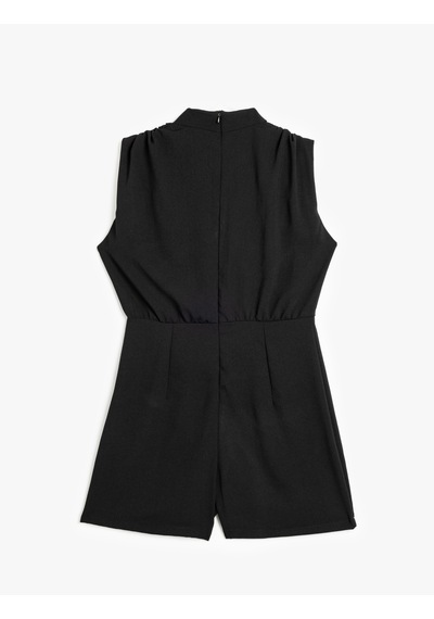 Koton Krep Kumaş Drape Detaylı Degaje Yaka Kolsuz Mini Elbise Siyah 5wak80110uw Siyah