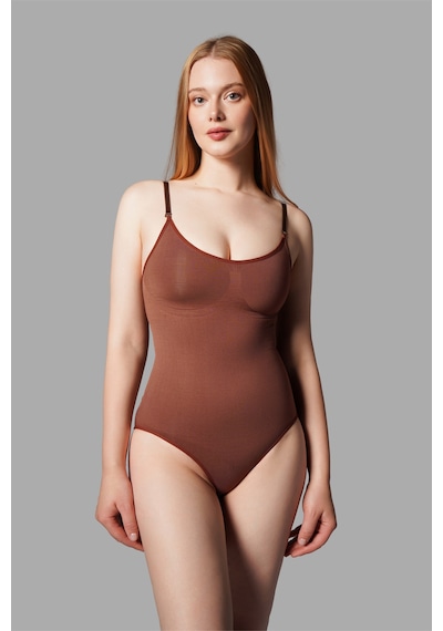 Fit Women 2 Beden Alt Tarafı Çıtçıtlı Zıbın Korse Seamless 9051 Kahverengi