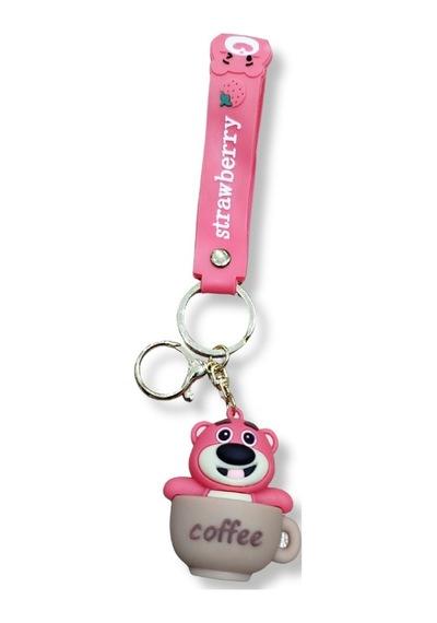 Lotso Bear Çilek Detaylı 3d Figürlü Pembe Bilek Kayışlı Anahtarlık - 1 Adet