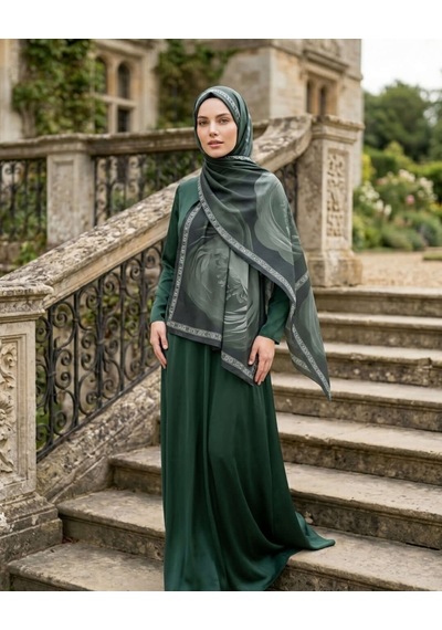 Moda Nuda Desenli Pamuk Soft Şal Haki Yeşil Marline Serisi