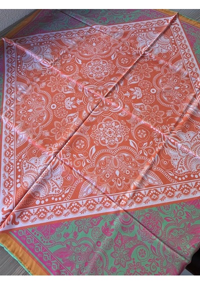 İpekhan Henna Desen Soft Eşarp Turuncu Çok Renkli