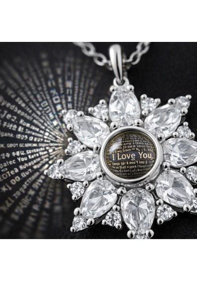 Gümüş 100 Dilde Seni Seviyorum Lotus Kadın Kolye