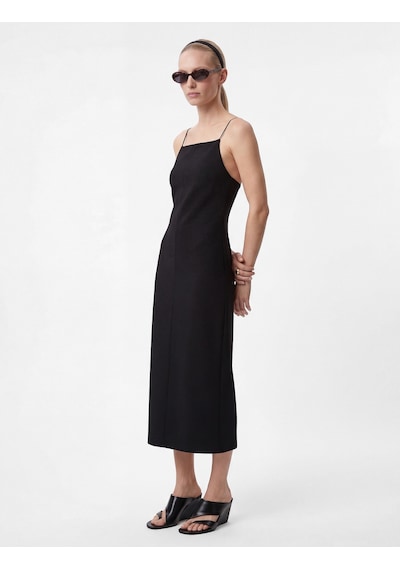 Koton Slim Fit Yırtmaç Detaylı İnce Askılı Halter Yaka Midi Kalem Elbise Siyah 6sak80160ek