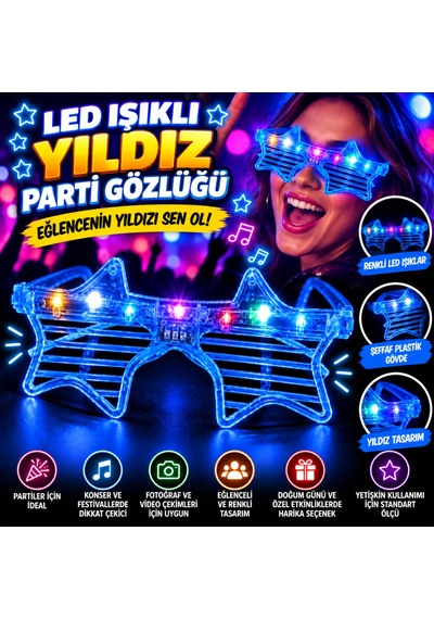 Storeşahin Mavi Led Işıklı Yıldız Parti Gözlüğü Shn0720 Diğer