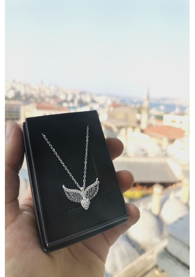 Ervanur Zirkon Taşlı Melek Kanatlı Kalp Kolye Gümüş