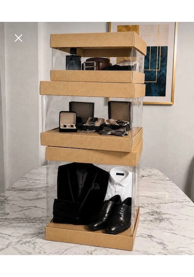 Asetat Gelin&damat Çeyiz Bohça Kutusu Kraft 3'lü Set 1 Takım Şeffaf Katlanabilir Demonte Söz Nişan Hediyelik Ölçüler Büyükboy:33 33 40cm Orta Boy: 33 33 25cm Küçük Boy: 33 33 15cm
